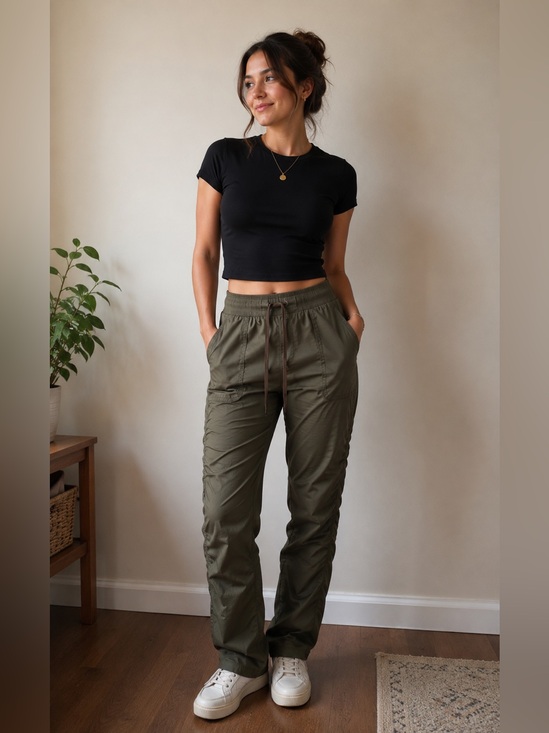 St. John's Bay Pants - St. John’s Bay Army Green Ruched Hem Utility Pants Small 29x29